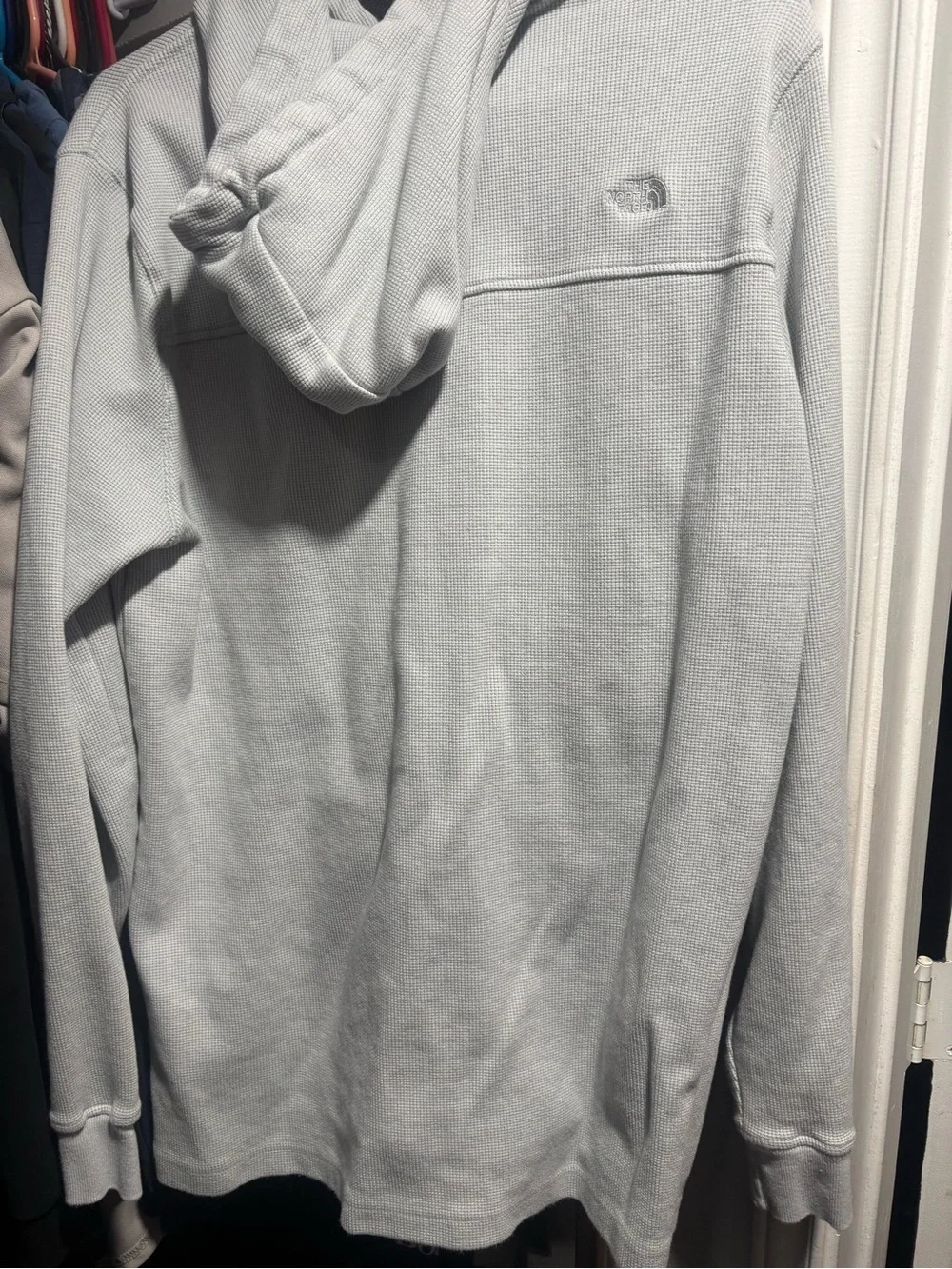 The North Face Light Gray Waffle-Knit Hooded Pullover